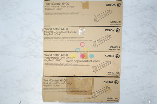 4 New OEM Xerox WorkCentre 6400 CMYK Metered Toner Cartridges 106R01323,24,25,26