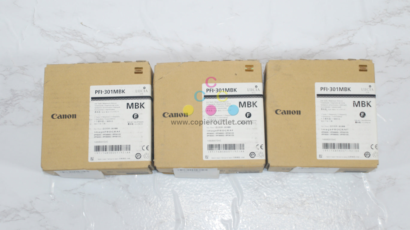 3 OEM Canon IPF8000S,iPF8010S,iPF9000,iPF9010S PFI-301MBK Ink Tanks, Expire 2015