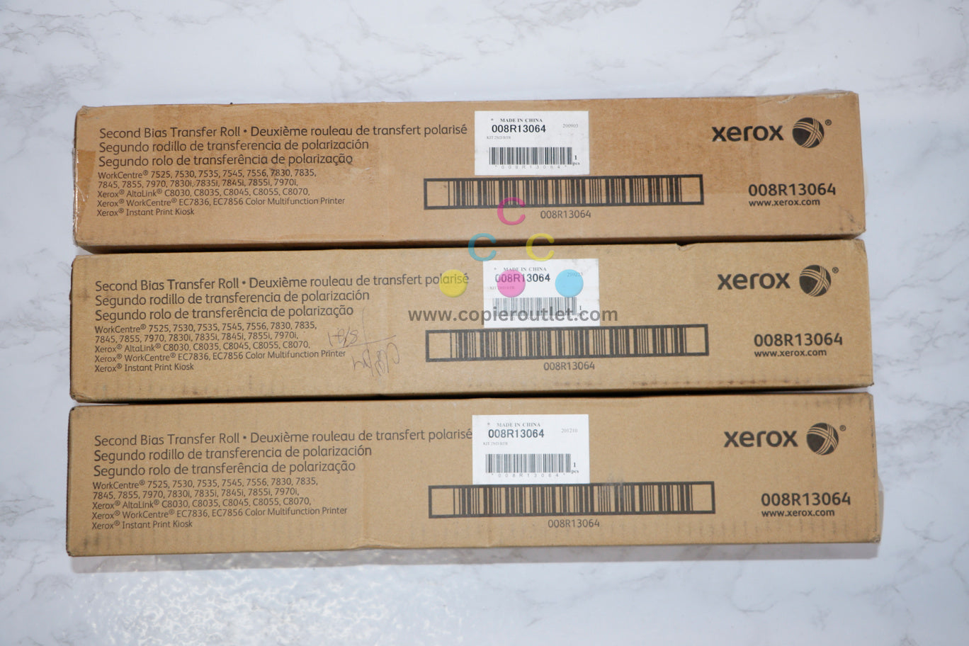 Lot of 3 Genuine Xerox WC7425,7428,7435,7525 Second Bias Transfer Rollers 008R13064