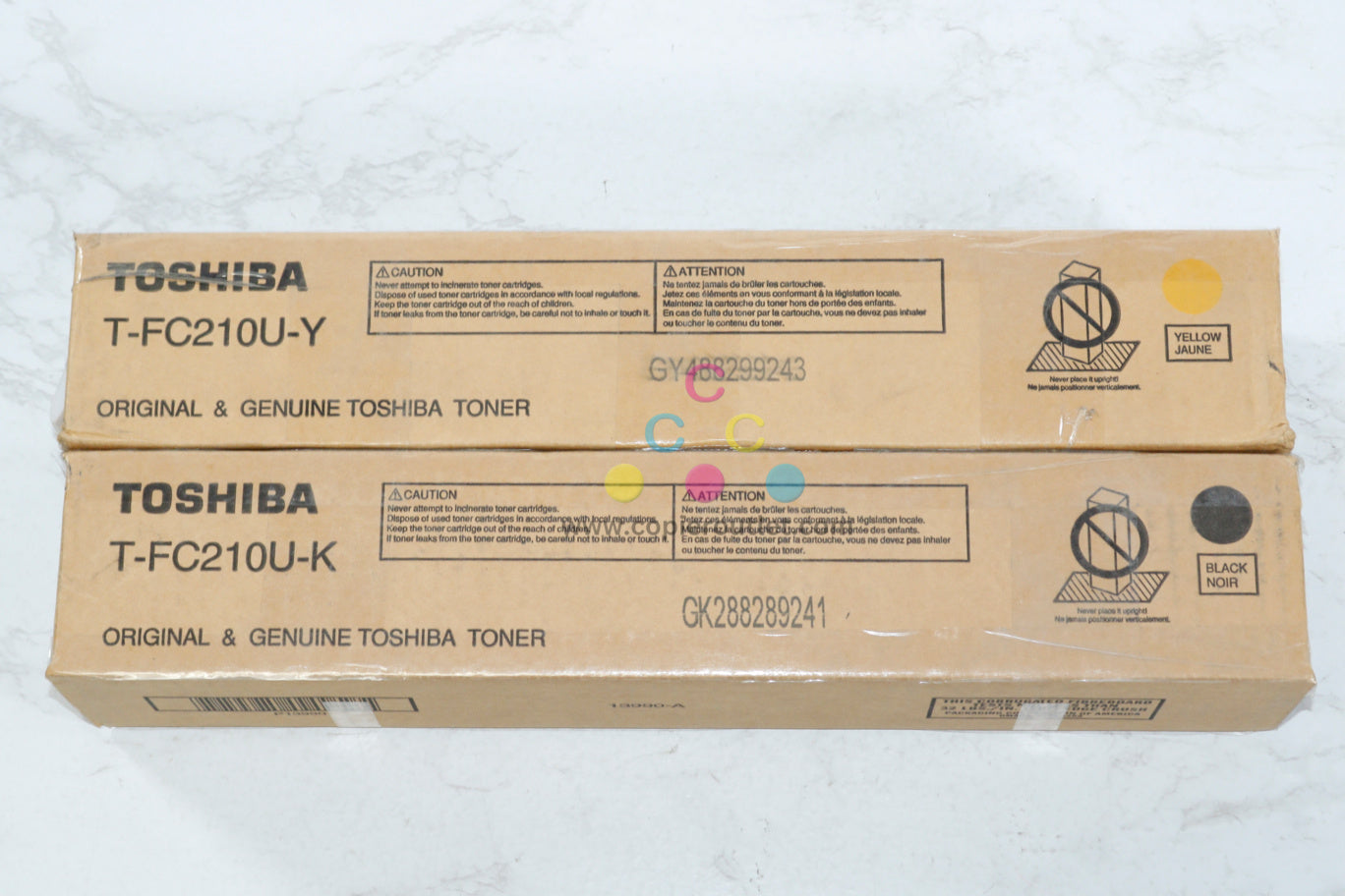 2 OEM Toshiba eSTUDIO 2010AC, 2510AC Y&K Toner Cartridges T-FC210U-Y, T-FC210U-K