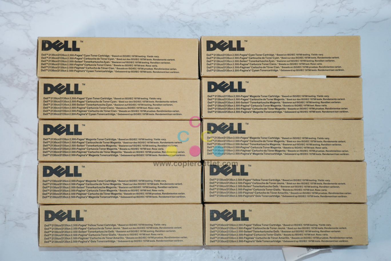 10 OEM Dell 2130CN, 2135CN CCCMMMMYYY High Yield Toners FM065,FM066,FM067