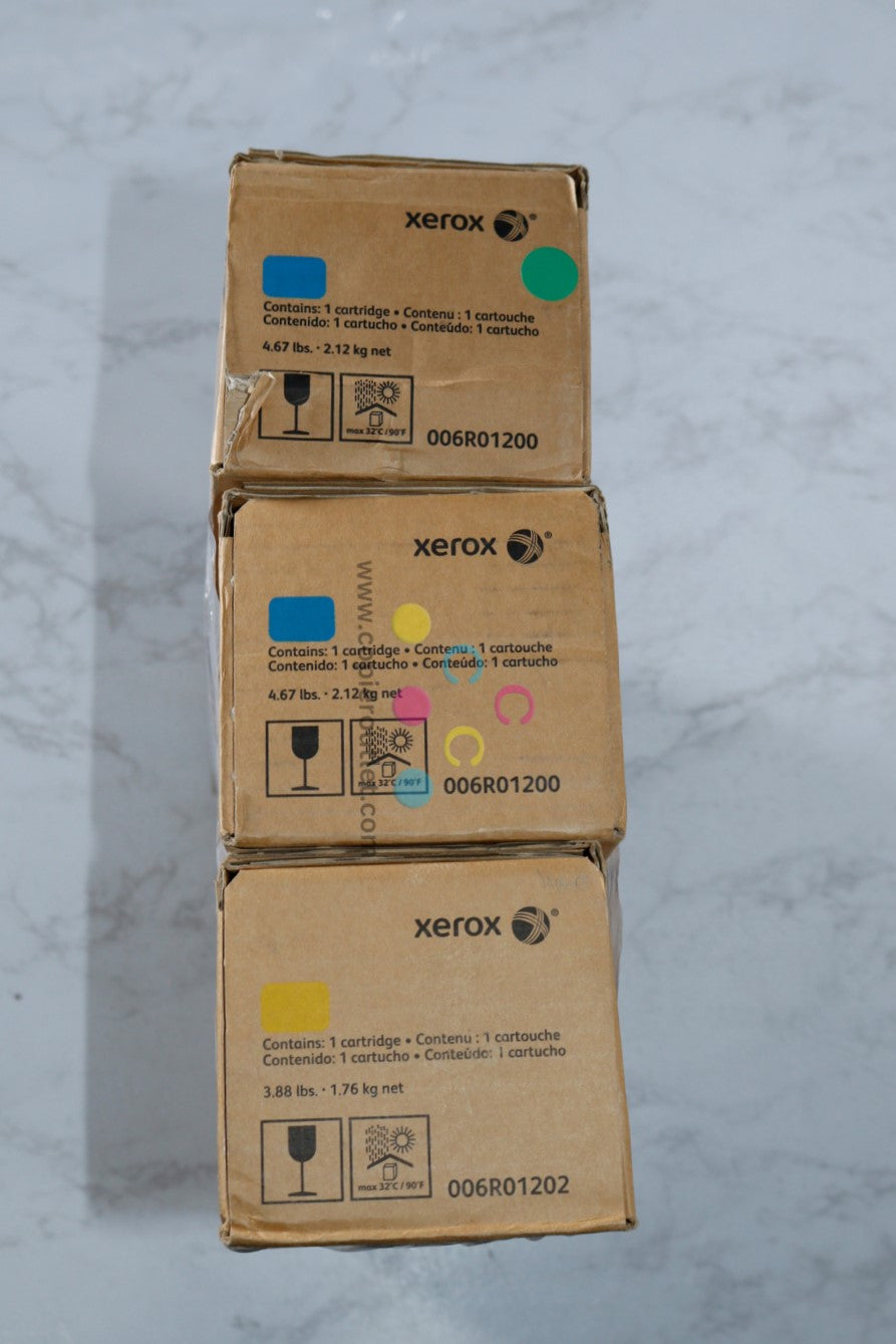 3 New OEM Xerox DocuColor 7000, 8000 CCY Toner Cartridges 006R01200, 006R01202