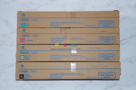 4 New OEM Konica Bizhub C227, C287 CMYK Toners TN221C, TN221M, TN221Y, TN221K