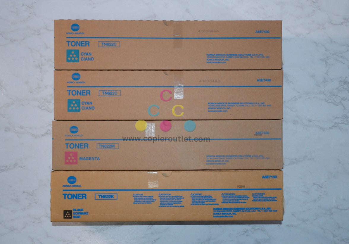 4 New OEM Konica Minolta bizhub PRESS C1085,C1100 CCMK Toner Cartridges TN622