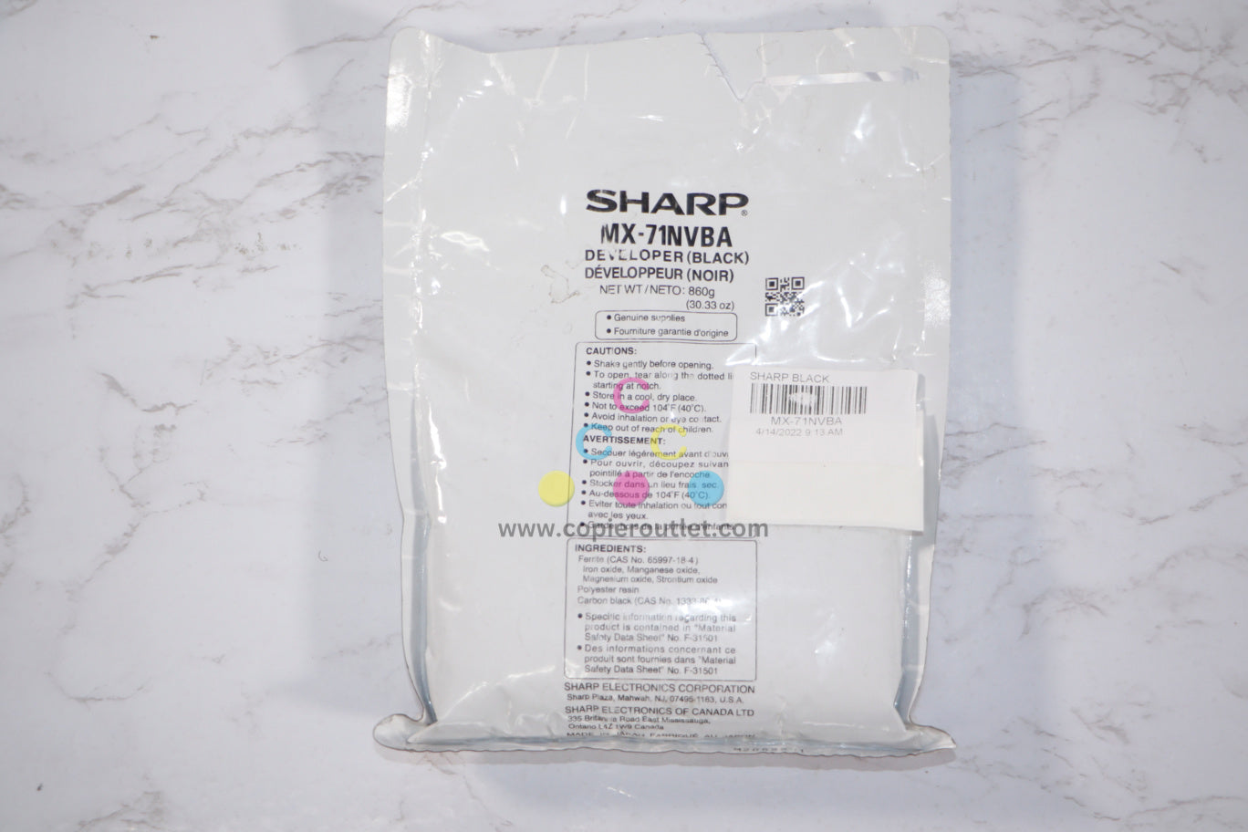 New OEM Sharp MX6201N,MX7001N Black Developer MX-71NVBA / MX71NVBA