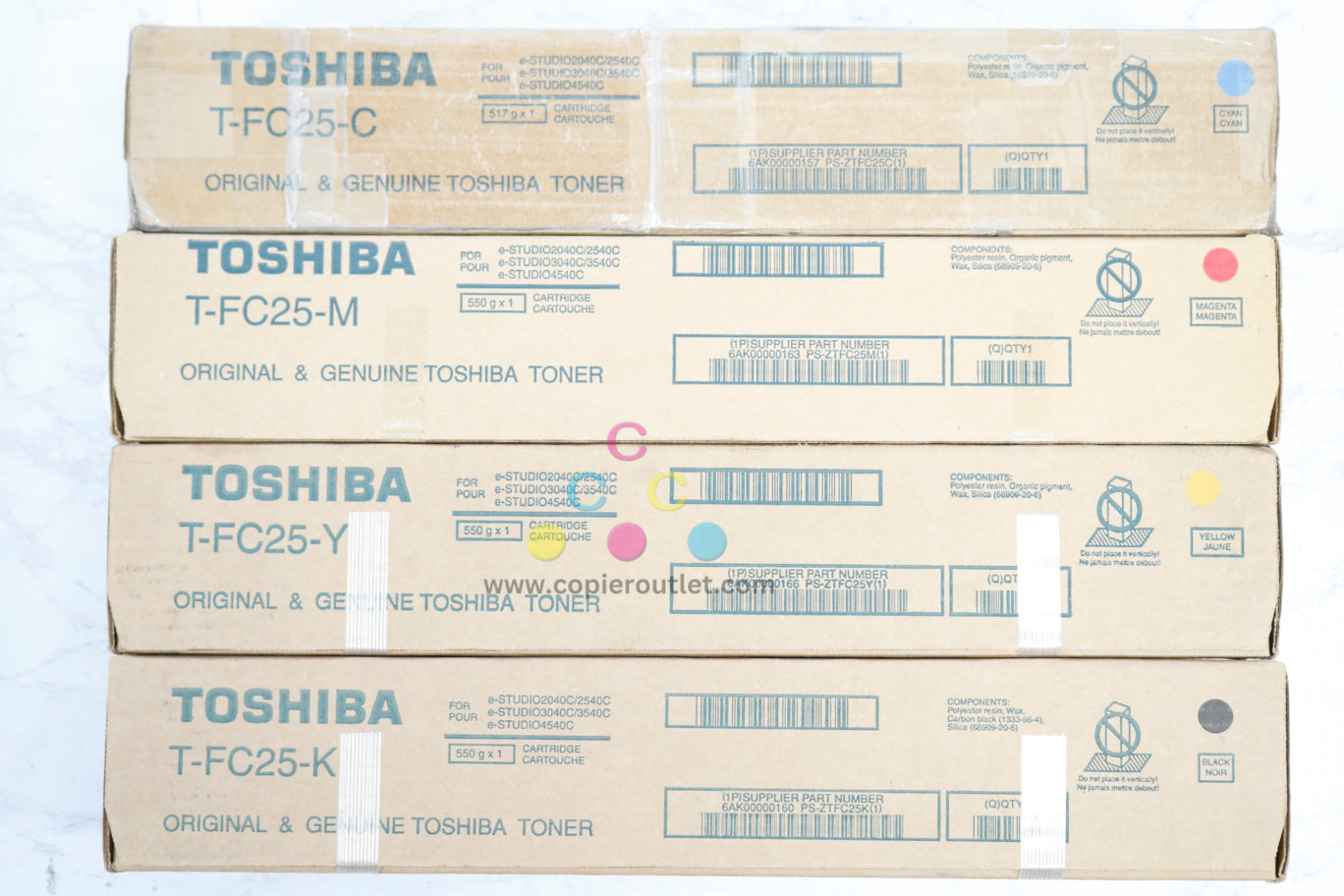 4 Genuine Toshiba e-STUDIO 2040C,2540C,3040C,3540C,4540C T-FC25 CMYK Toners