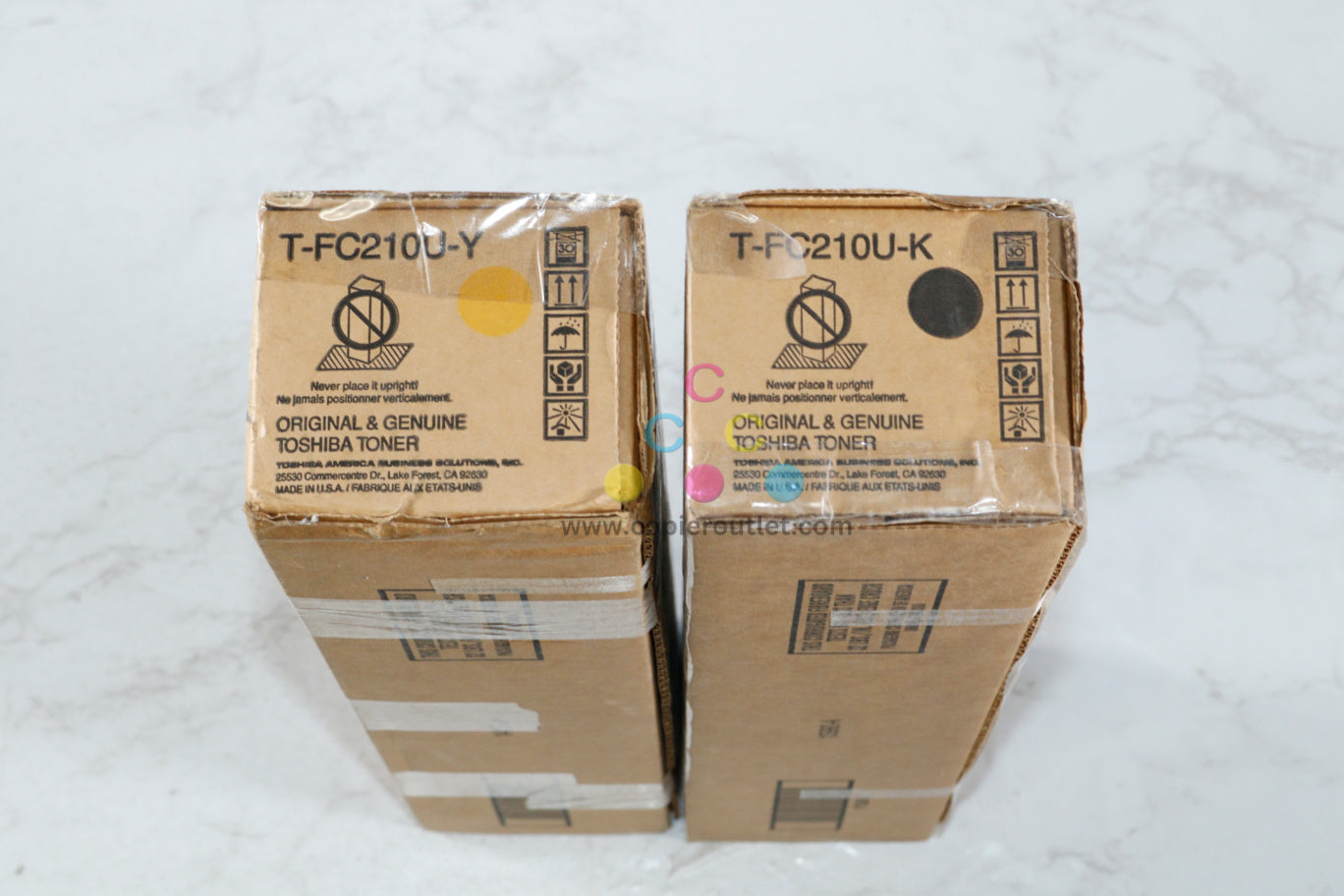 2 OEM Toshiba eSTUDIO 2010AC, 2510AC Y&K Toner Cartridges T-FC210U-Y, T-FC210U-K