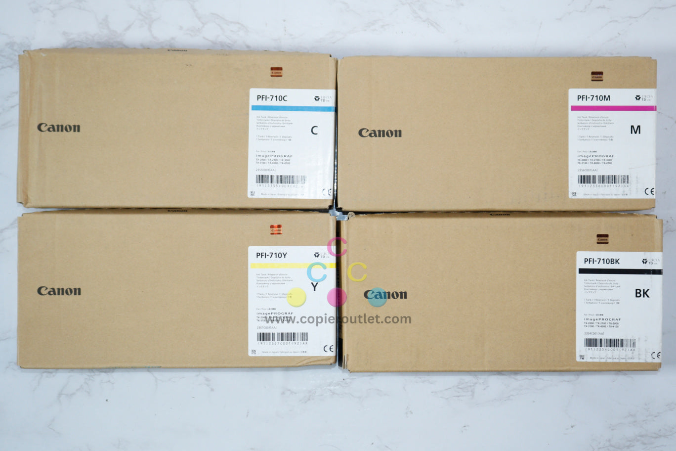 4 OEM Canon iPROGRAF TX-2000,TX-3000,TX-4000 PFI-710 CMYK Ink Tanks (Open Box Black)