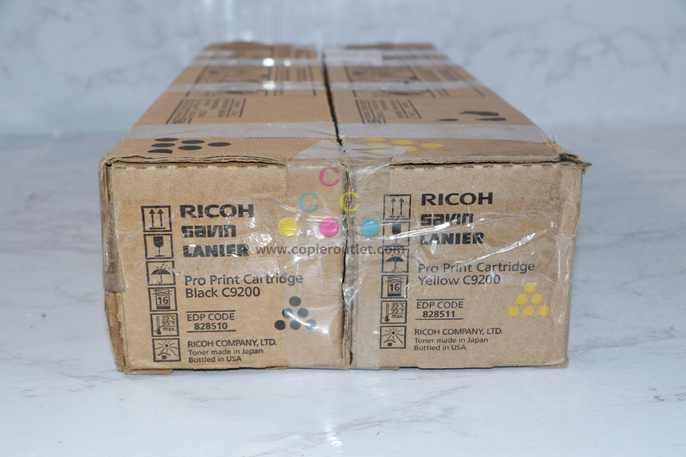 2 Cosmetic OEM Ricoh Savin Lanier C9200, C9210 Yellow & Black Toners 828510,828511