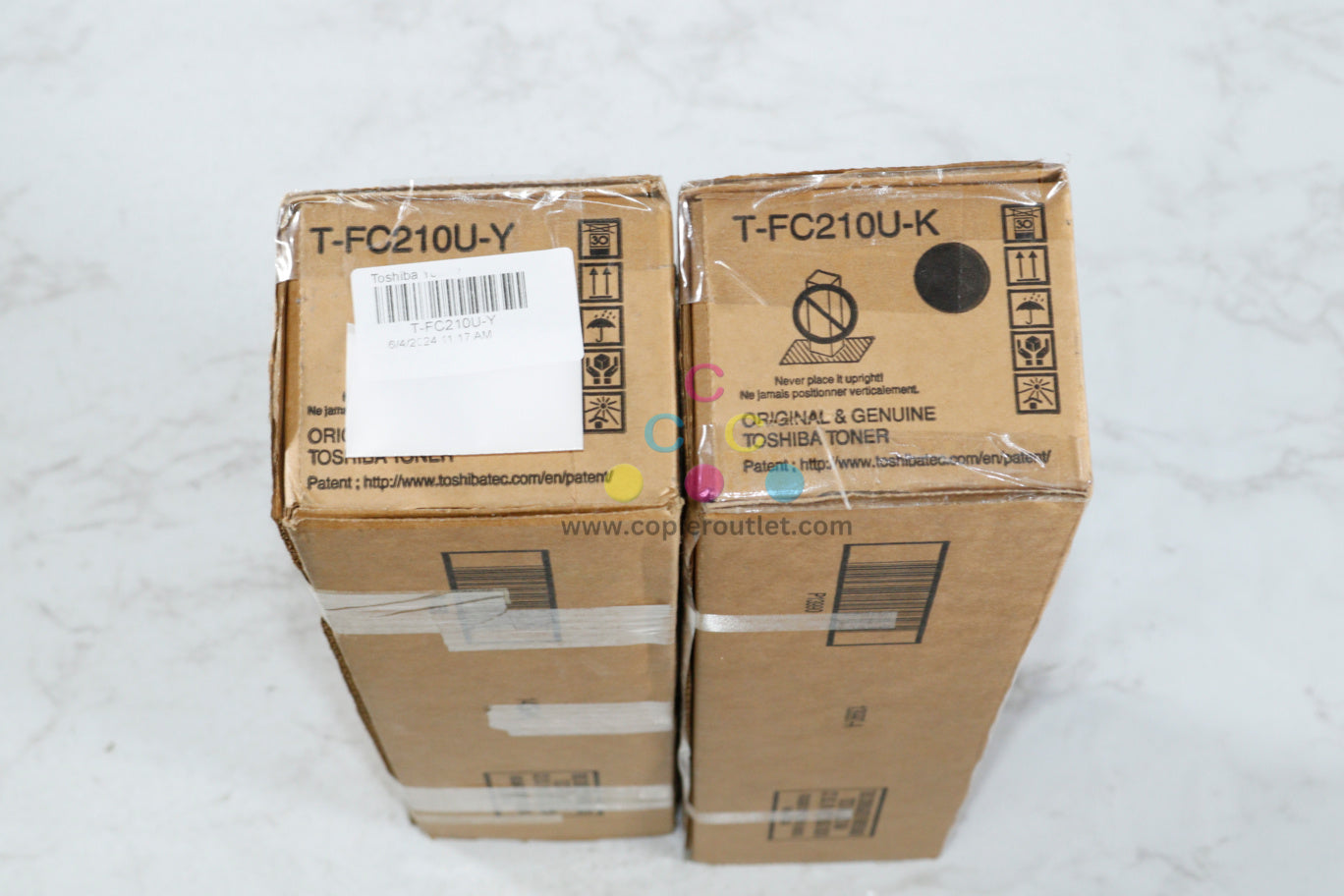 2 OEM Toshiba eSTUDIO 2010AC, 2510AC Y&K Toner Cartridges T-FC210U-Y, T-FC210U-K