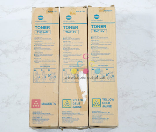 3 OEM Konica Minolta Press C8000 TN614 MYY Toners TN614M,TN614Y,A0V334, A0V234