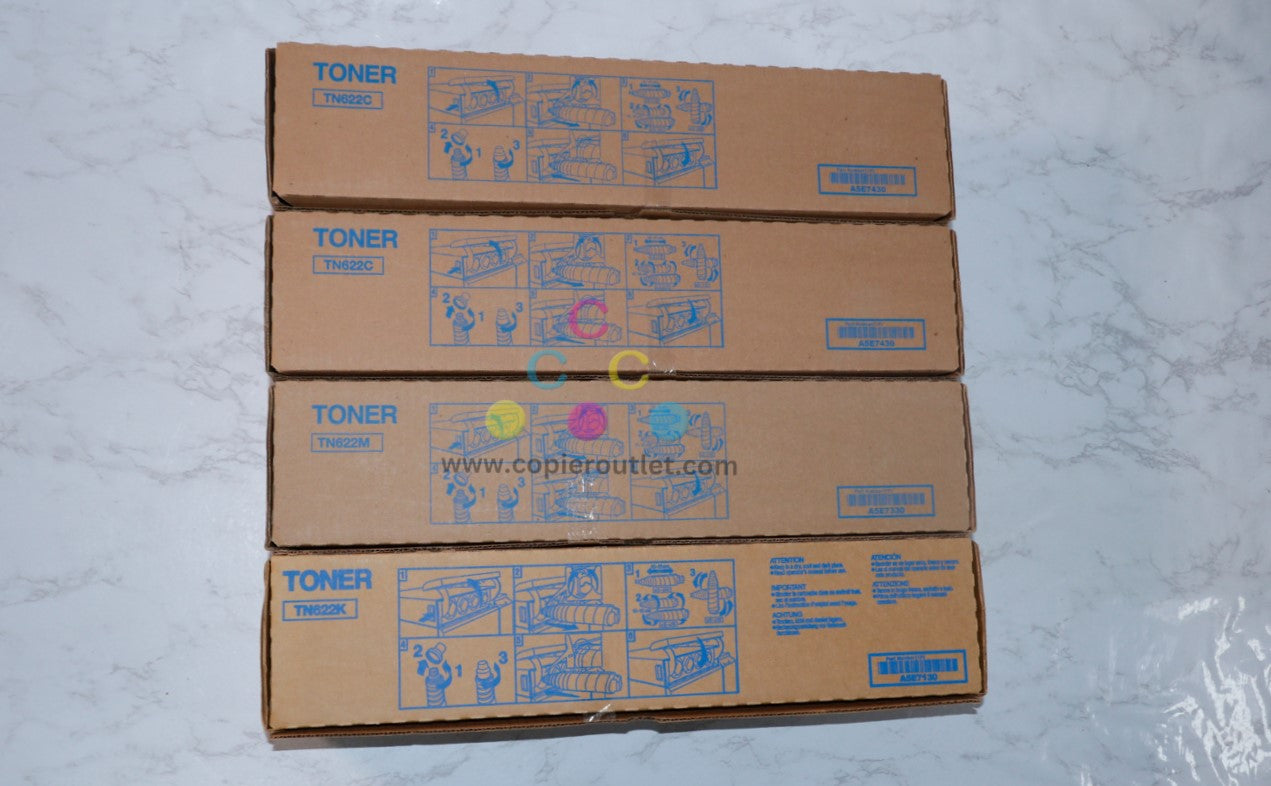 4 New OEM Konica Minolta bizhub PRESS C1085,C1100 CCMK Toner Cartridges TN622