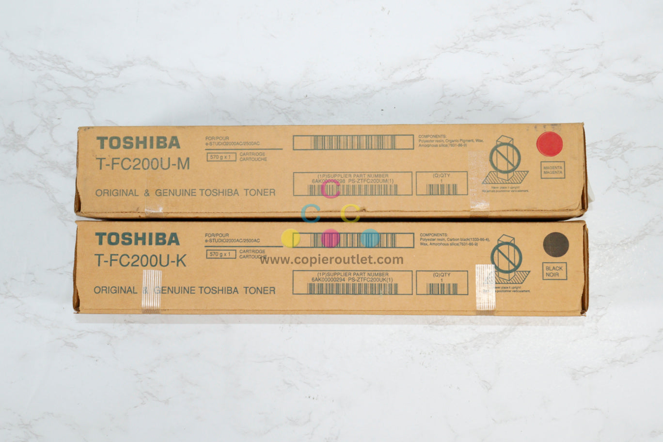 2 OEM Toshiba e-STUDIO2000AC/2500AC Mag. & Black Toners T-FC200U-M,T-FC200U-K