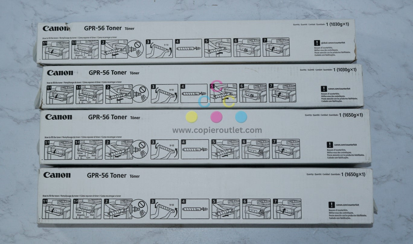 4 New OEM Canon iRUNNER C7565, C7570, C7580, C7765 GPR-56 CYKK Toner Cartridges