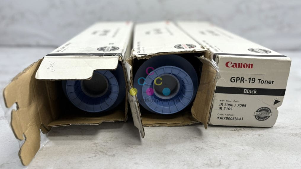 3 Genuine Canon IR 7086,7095,7095P,7105 Black Toners GPR-19 (2 Open Box, 1 Used)