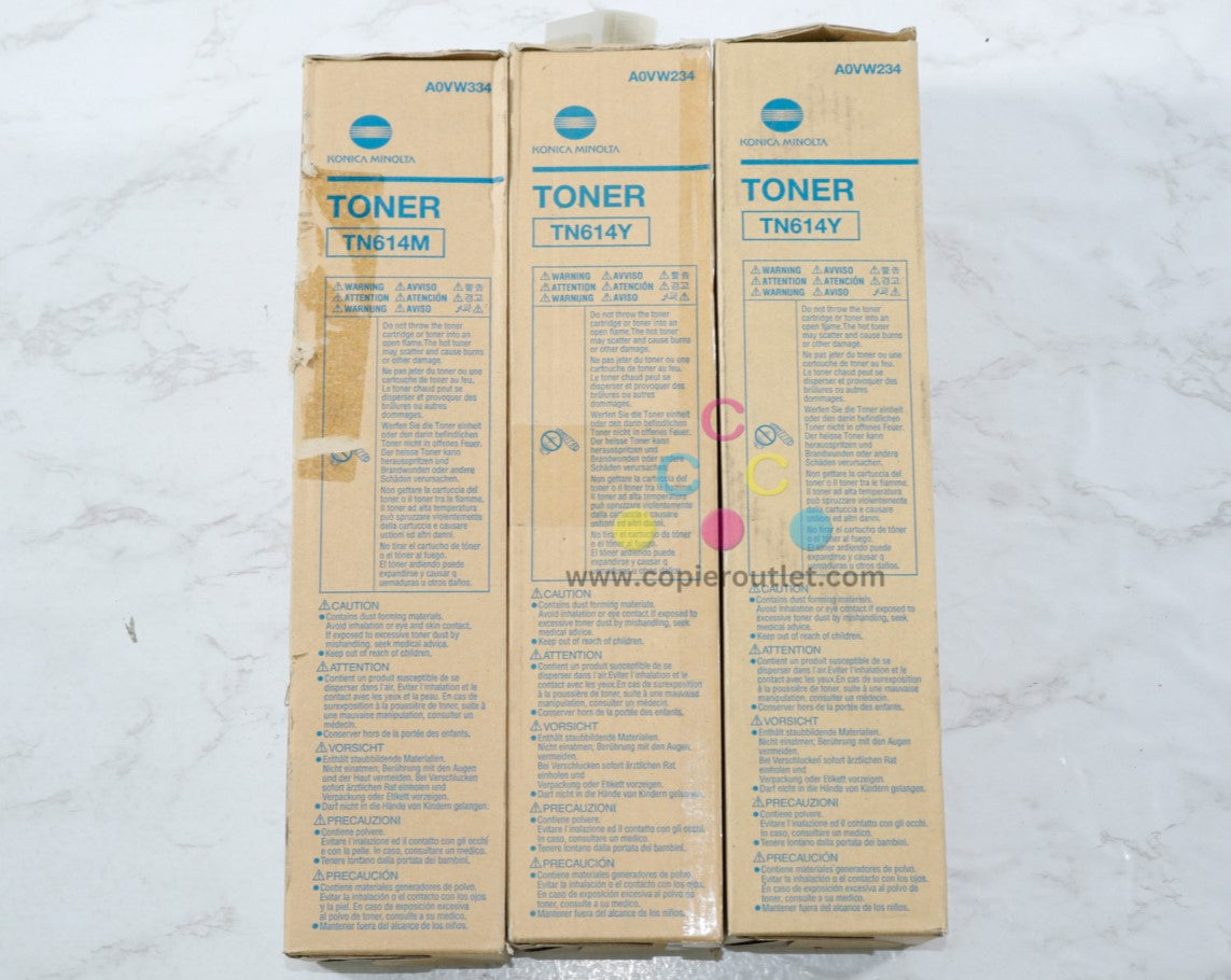 3 OEM Konica Minolta Press C8000 TN614 MYY Toners TN614M,TN614Y,A0V334, A0V234