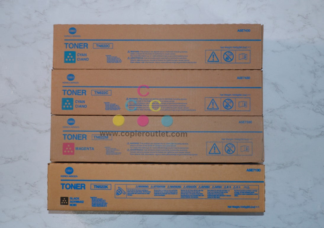 4 New OEM Konica Minolta bizhub PRESS C1085,C1100 CCMK Toner Cartridges TN622