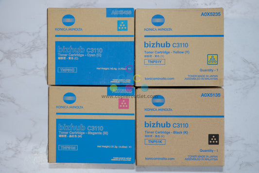 New OEM Konica Minolta Bizhub C3110 TNP51 CMYK Toner Set A0X5135,5235,5335,5435