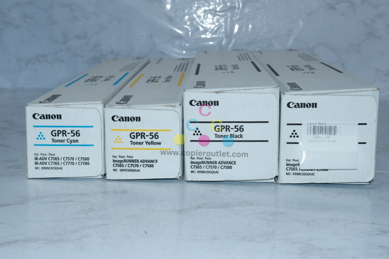 4 New OEM Canon iRUNNER C7565, C7570, C7580, C7765 GPR-56 CYKK Toner Cartridges