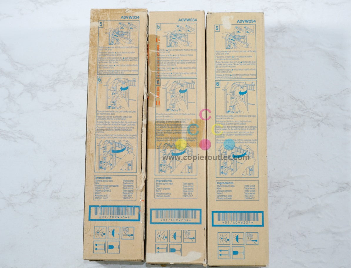 3 OEM Konica Minolta Press C8000 TN614 MYY Toners TN614M,TN614Y,A0V334, A0V234