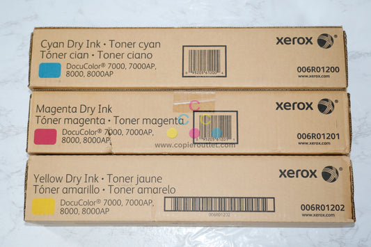 3 New OEM Xerox DocuColor 7000, 8000 CMY Toner Cartridges 006R01200, 1201, 1202