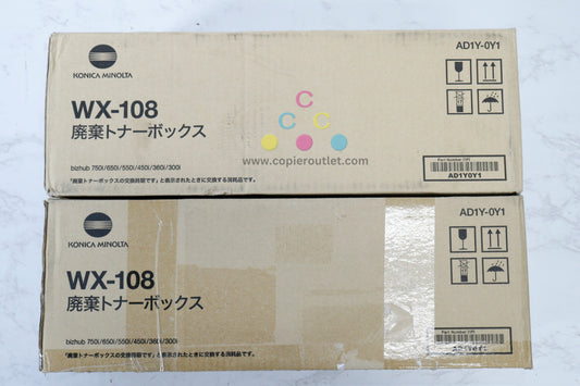 2 OEM Konica BH 300i,360i,450i,550i Waste Cont. WX-108 / AD1Y0Y1 (1 New & 1 Open)