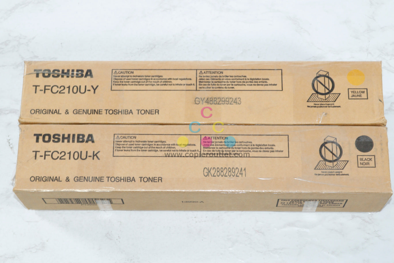 2 OEM Toshiba eSTUDIO 2010AC, 2510AC Y&K Toner Cartridges T-FC210U-Y, T-FC210U-K