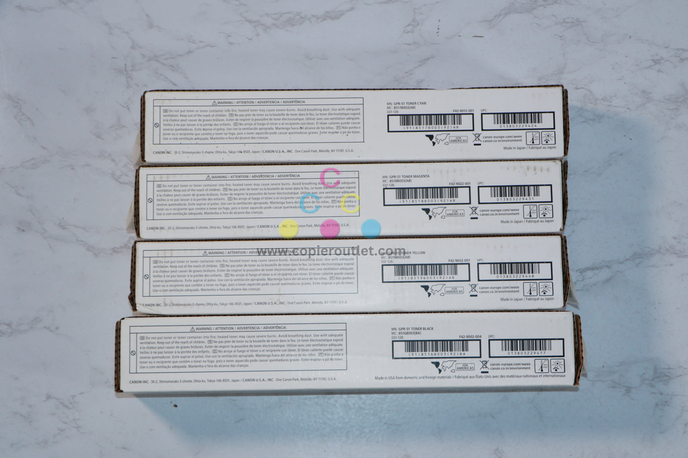 4 New OEM Canon iR ADVANCE C250, C255, C350, C355 CMYK Toner Cartridges GPR-51