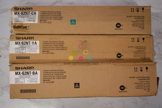 3 Open OEM Sharp MX-6240N,MX-6500N CYK Toners MX-62NT-CA,MX-62NT-YA,MX62NT-BA