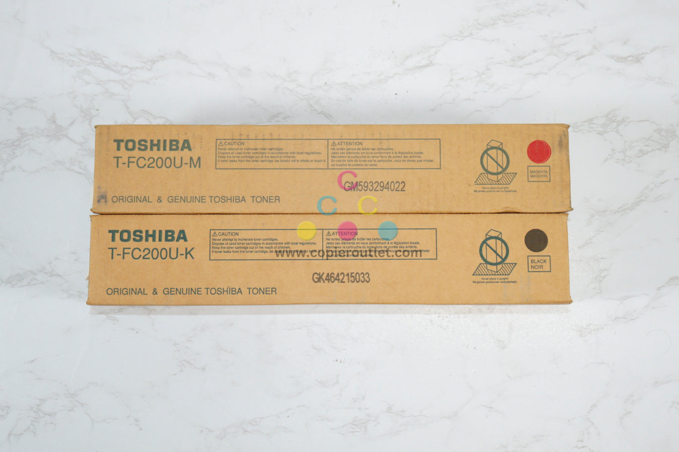 2 OEM Toshiba e-STUDIO2000AC/2500AC Mag. & Black Toners T-FC200U-M,T-FC200U-K