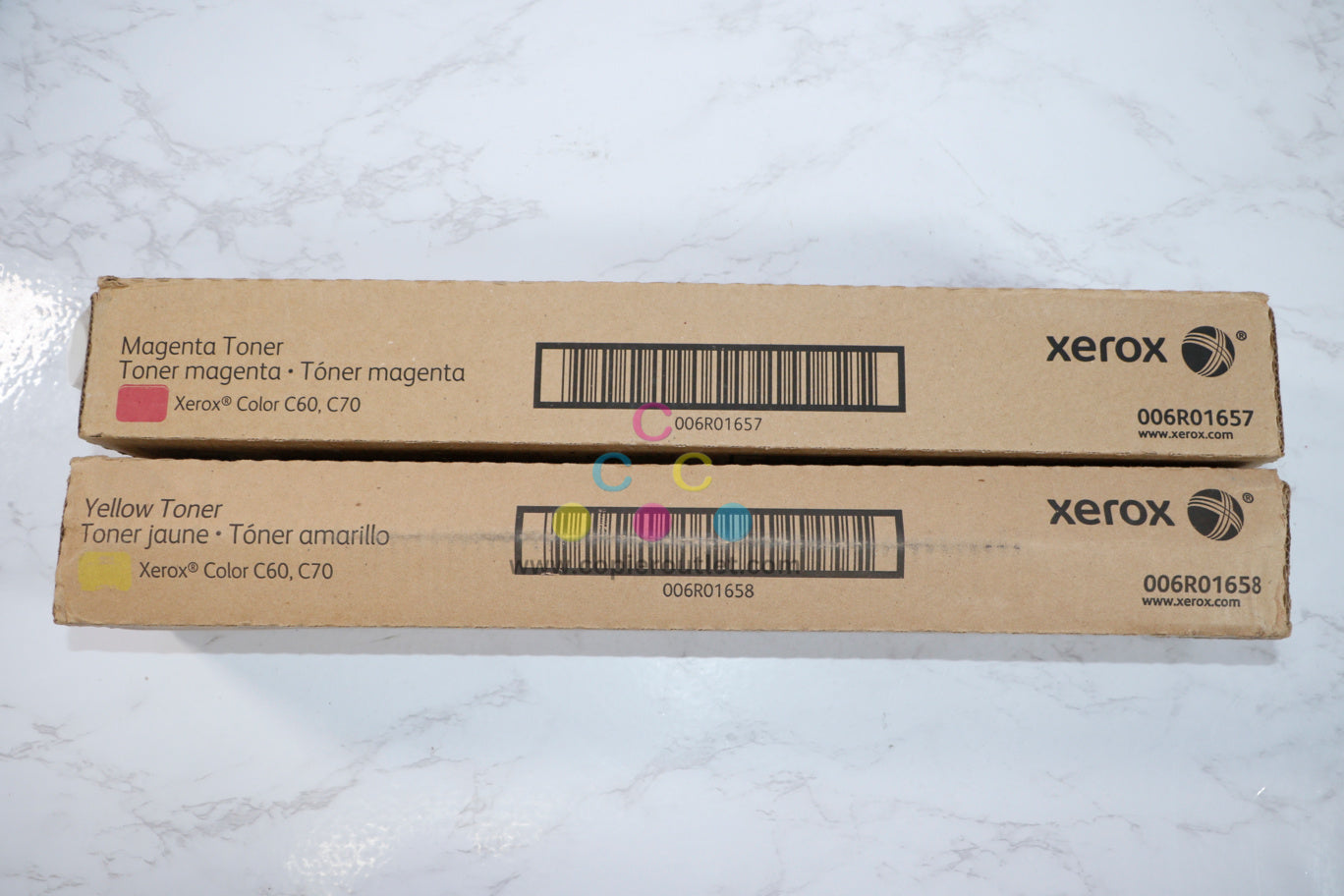 2 Cosmetic OEM Xerox Color C60, C70 Magenta & Yellow Toners  006R01657, 006R01658