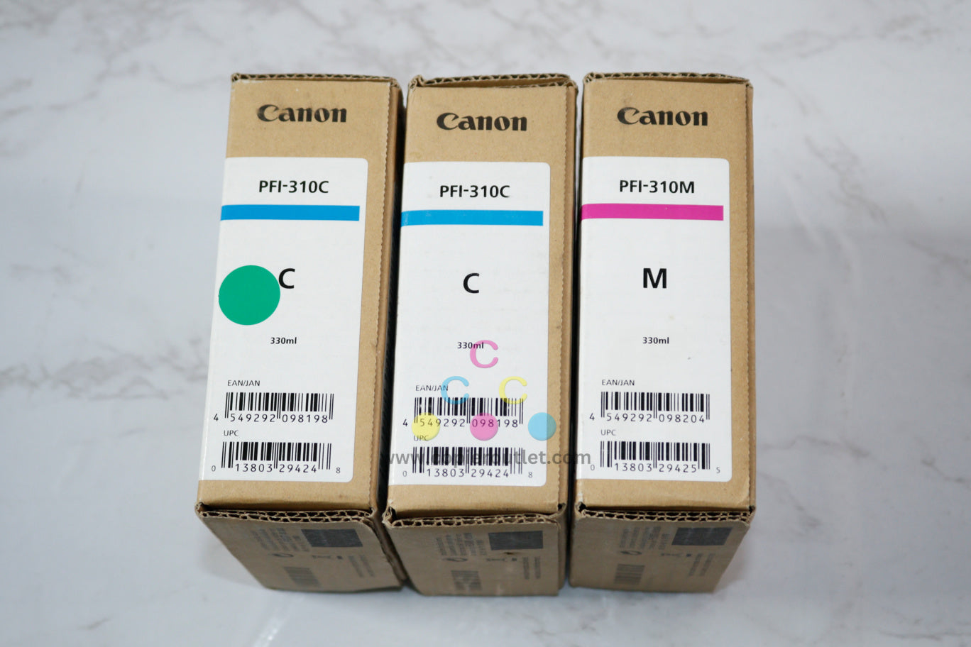 3 OEM Canon TX-2000,TX-3000,TX-4000 Cyan & Magenta PFI-310C,PFI-310M Ink Tanks