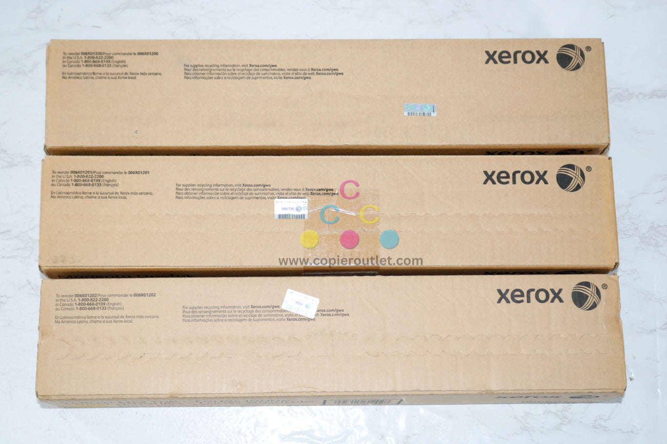 3 New OEM Xerox DocuColor 7000, 8000 CMY Toner Cartridges 006R01200, 1201, 1202