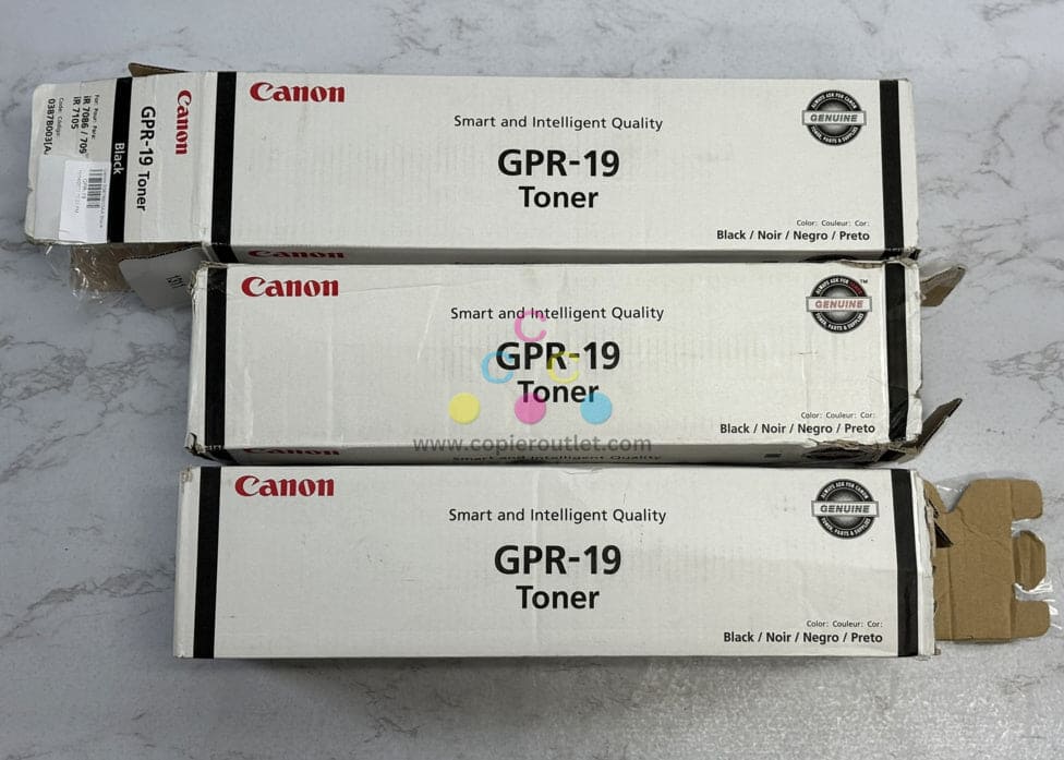3 Genuine Canon IR 7086,7095,7095P,7105 Black Toners GPR-19 (2 Open Box, 1 Used)