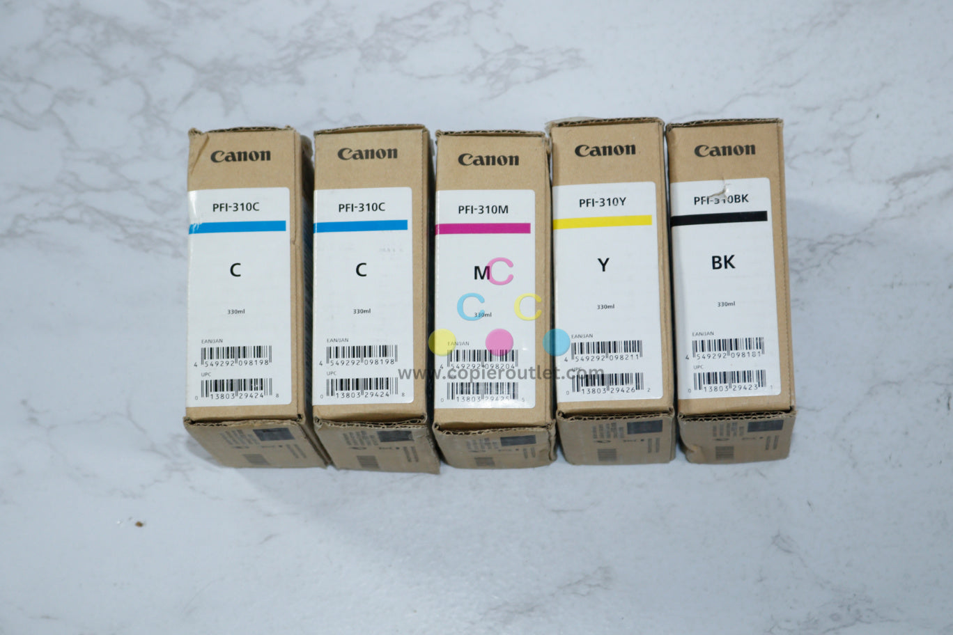 5 New OEM Canon iPR TX-2000,TX400, PFI-310 C,C,M,Y,BK Pigment Ink Cartridges