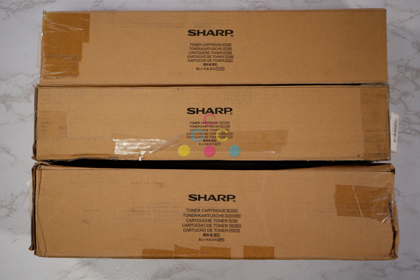 3 Open OEM Sharp MX-6240N,MX-6500N CYK Toners MX-62NT-CA,MX-62NT-YA,MX62NT-BA