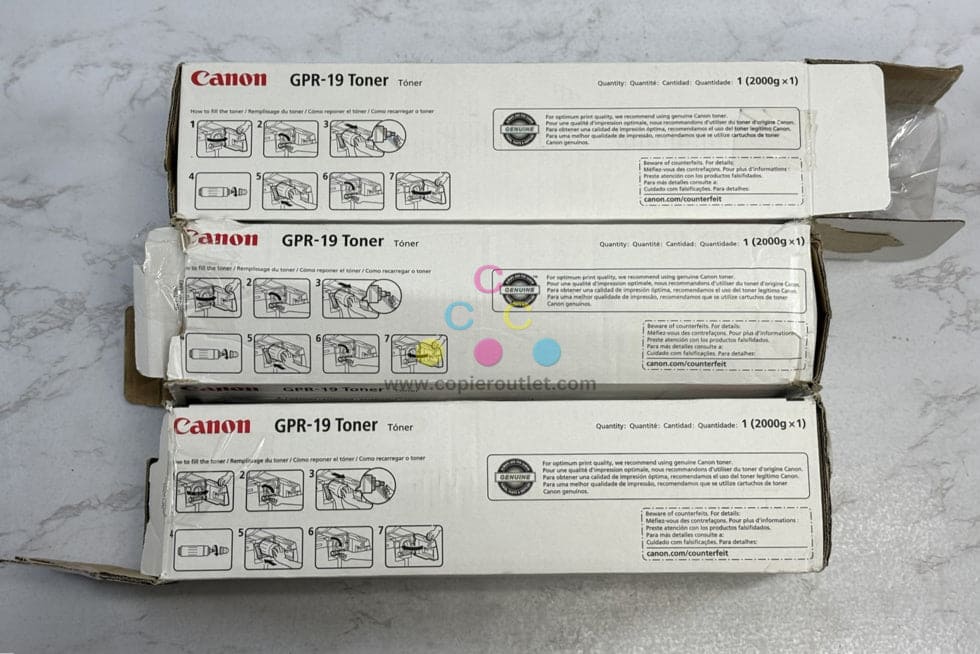 3 Genuine Canon IR 7086,7095,7095P,7105 Black Toners GPR-19 (2 Open Box, 1 Used)