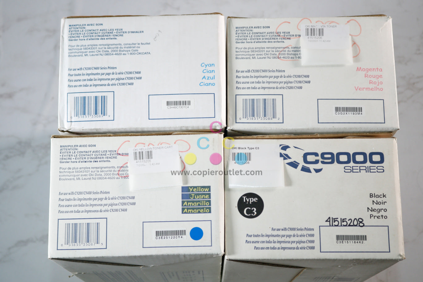 4 OEM Oki C9200,C9400 Series CMYK Toners 41515205,41515206,41515207,41515208