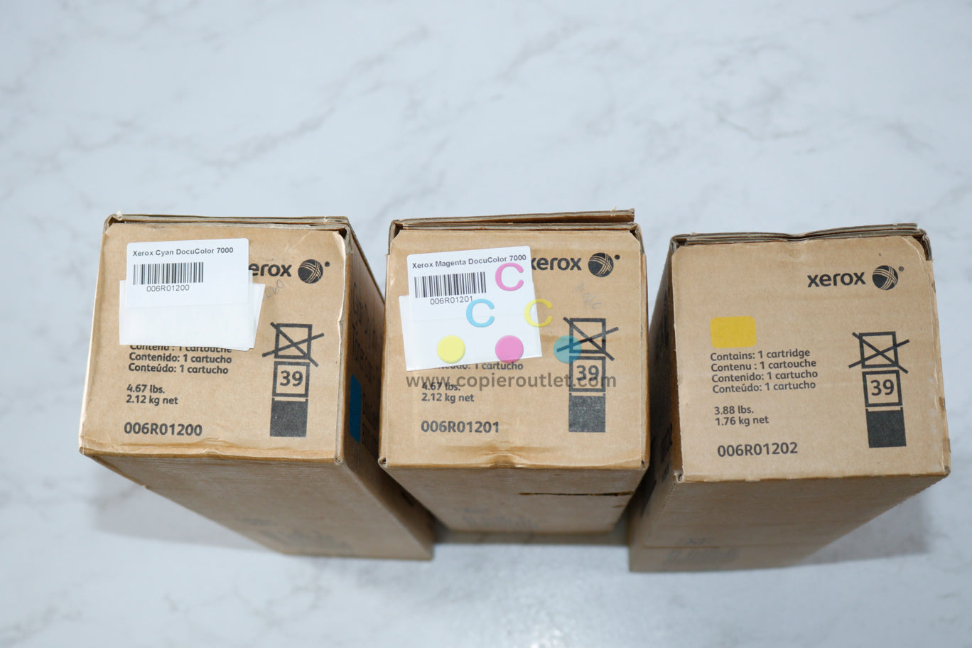 3 New OEM Xerox DocuColor 7000, 8000 CMY Toner Cartridges 006R01200, 1201, 1202