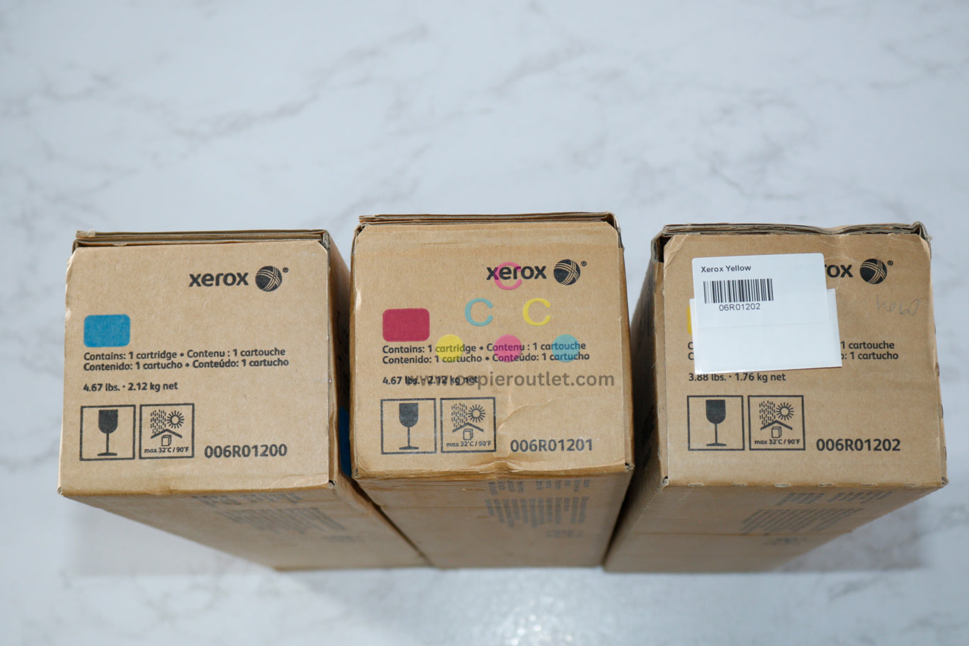 3 New OEM Xerox DocuColor 7000, 8000 CMY Toner Cartridges 006R01200, 1201, 1202