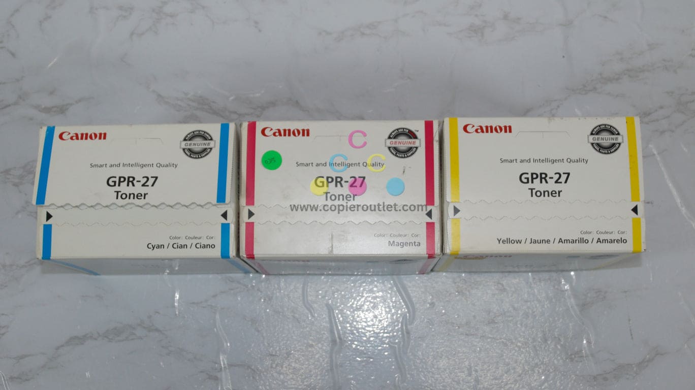 3 New OEM Canon iR LBP5970, 5975 GPR-27 CMY Toner Cartridges (Open Cyan)