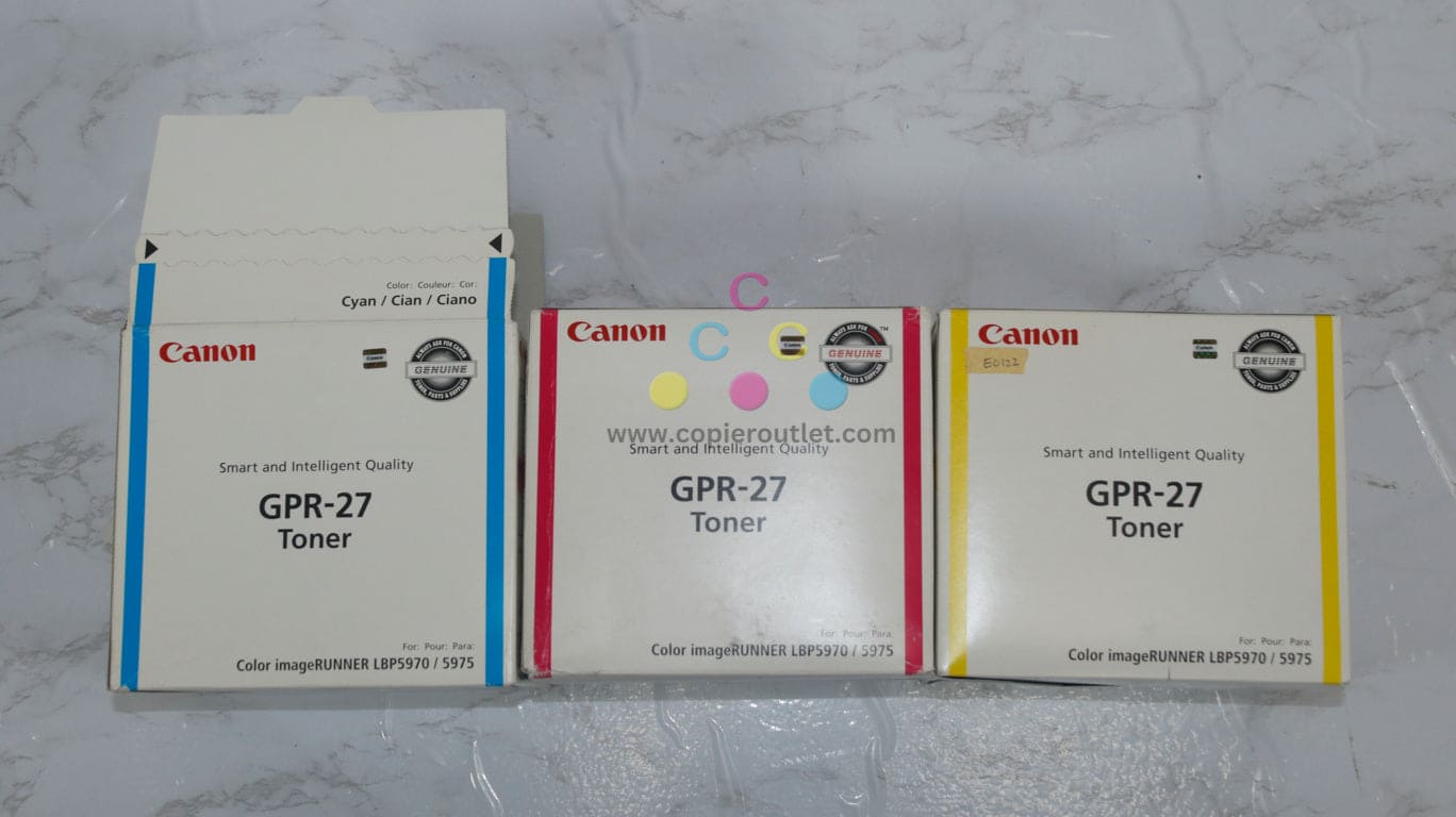 3 New OEM Canon iR LBP5970, 5975 GPR-27 CMY Toner Cartridges (Open Cyan)