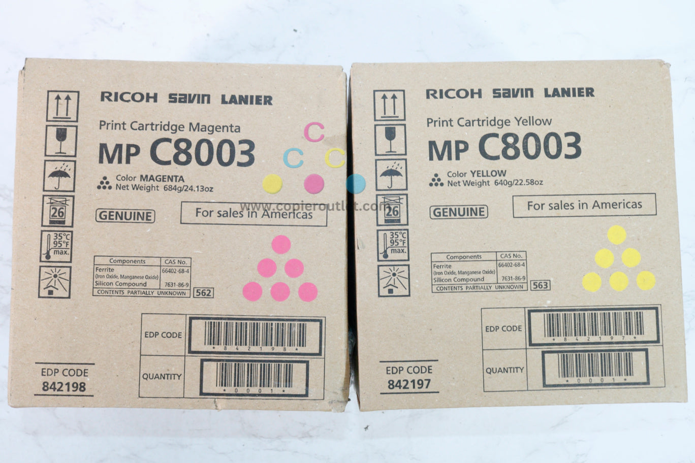 Lot Of 2 OEM Ricoh MP C8003/ IM C6500, C8000 M & Y Toner Cartridges 842197, 842198