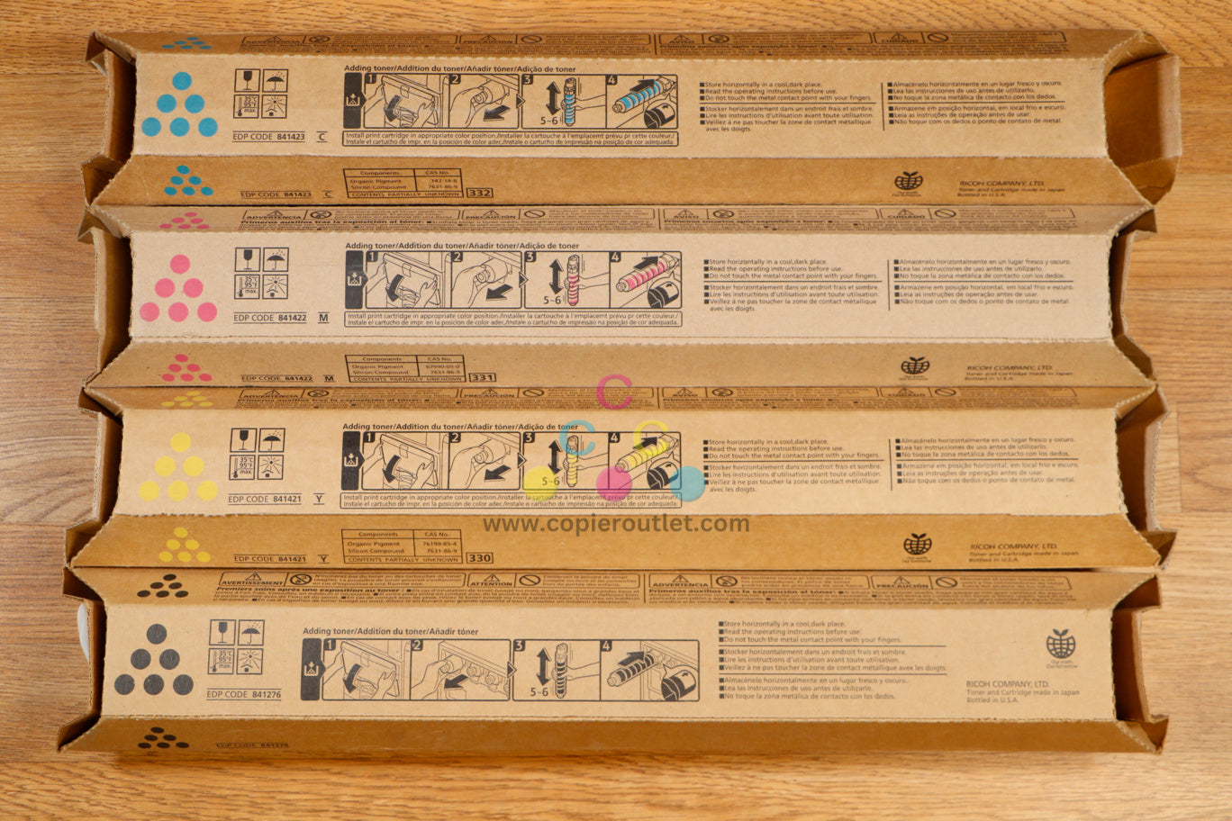 4 Genuine Ricoh MP C3300,C3333,LD533C CMYK Toners 841421,841422,841423,841276