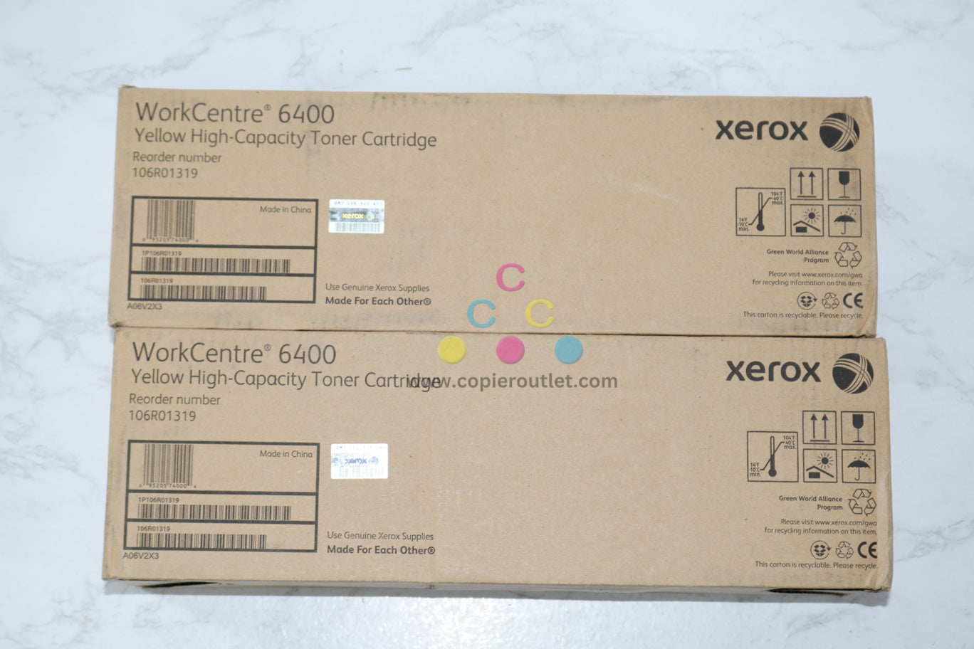 2 New OEM Xerox WorkCentre 6400 Yellow High Capacity Toner Cartridges 106R01319