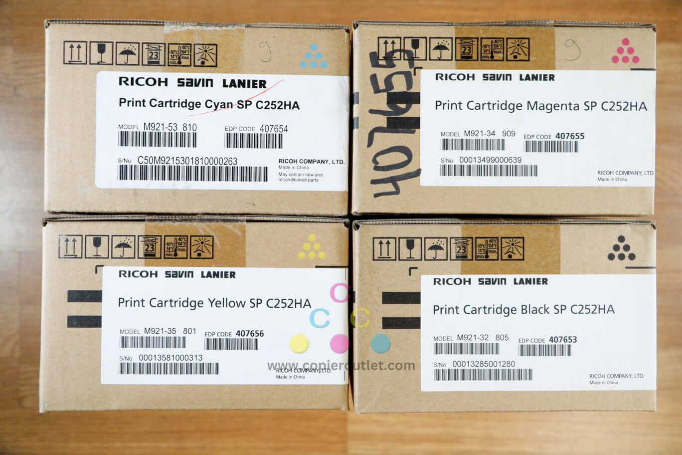 Genuine Ricoh SP C252HA CMYK Print Cartridge Set Savin Lanier SP C252DN/C262SFNw