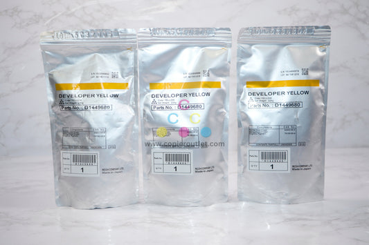 Lot of 3 Genuine Ricoh D1449680 Yellow Developer for AFMPC3002,C3502,C450,C4502A,C5502