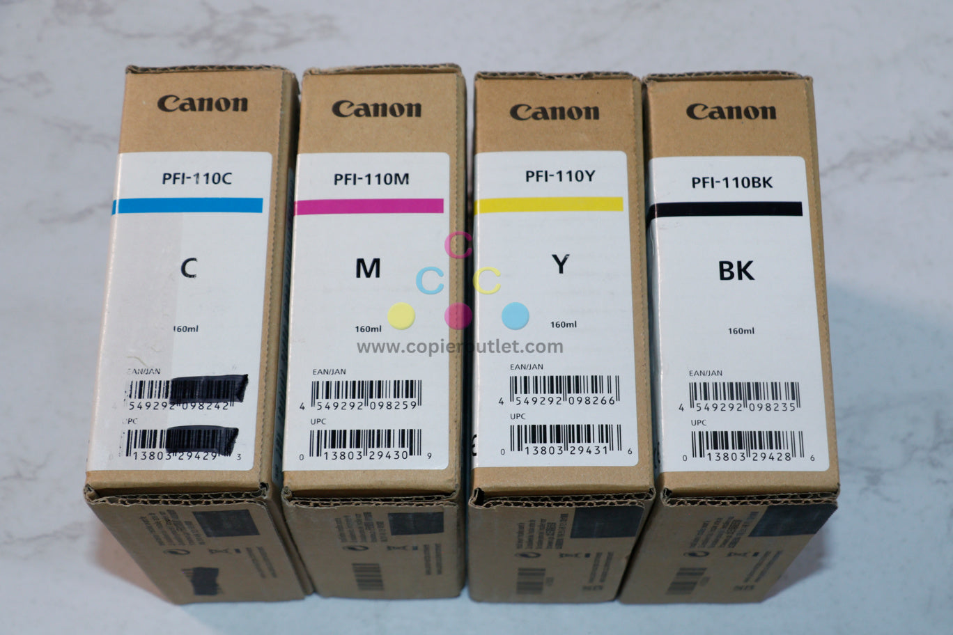 4 OEM Canon TX-3000, TX4000 PFI-110 Cyan, Mag, Yellow and Black Pigment Ink Tanks
