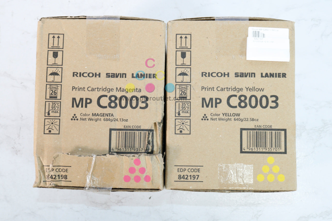 Lot Of 2 OEM Ricoh MP C8003/ IM C6500, C8000 M & Y Toner Cartridges 842197, 842198