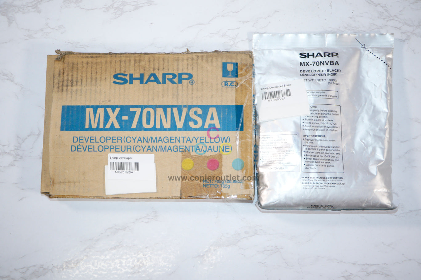 New OEM Sharp MX-5500N,MX-6200N Tricolor & Black Developers MX-70NVSA & MX-70NVBA